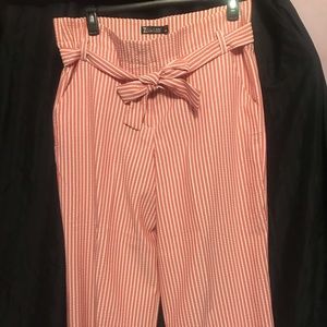 Tie-waist flare leg pink and white pant